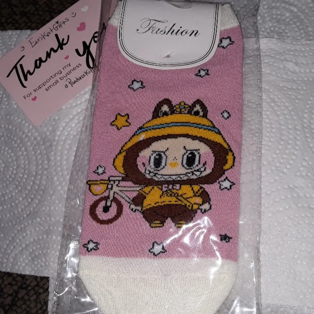 LABUBU Character Socks Biker Pink Brown NEW in pkg 1 pr size 5-10 Adult NWT